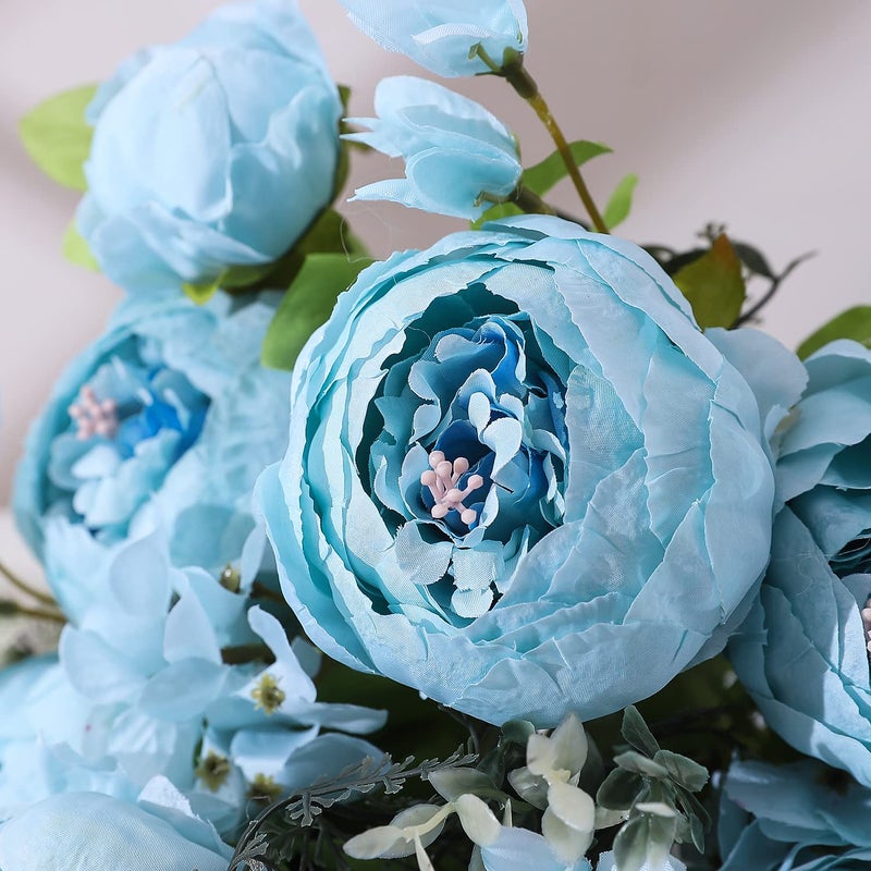Duovlo Artificial Peony Silk Flowers Fake Flowers Vintage Wedding Home Decoration,Pack of 1 (Spring Blue) - Image 5
